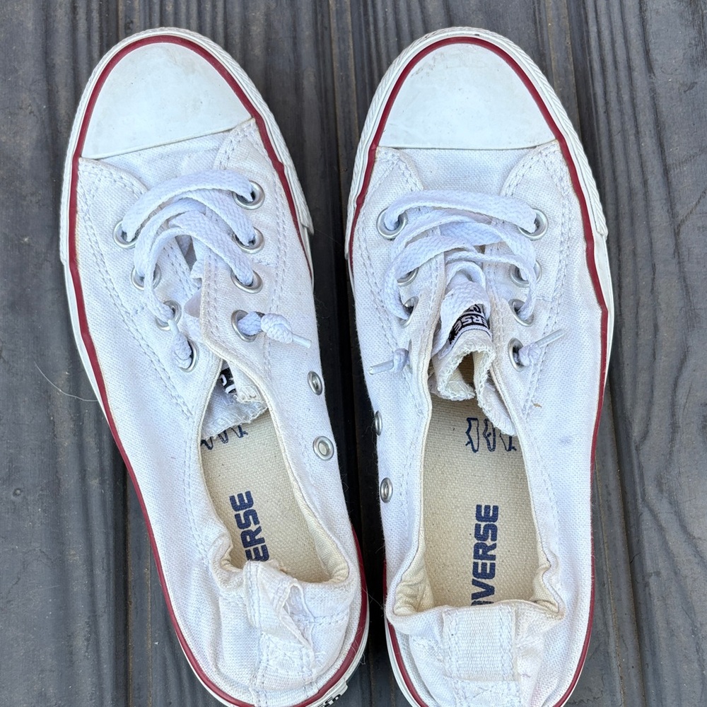 Converse White Low-Top Canvas Sneakers with Red Stripe